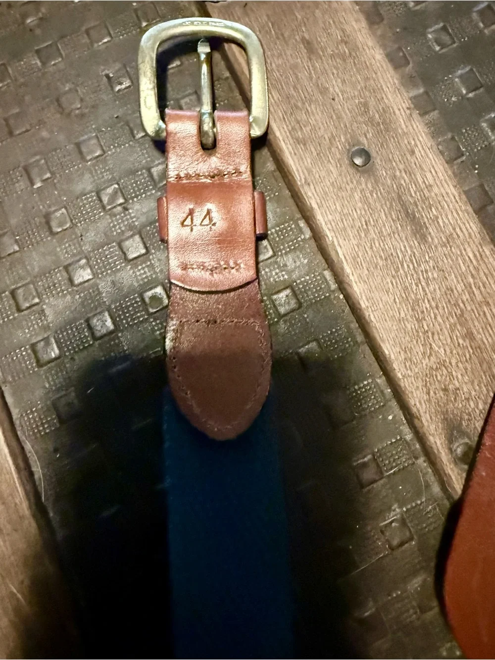 Navy canvas and leather mens belt with Red Dive  Flag Accents